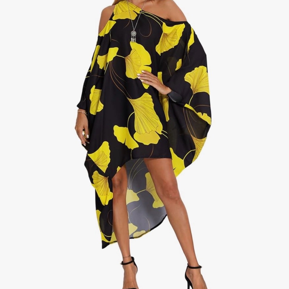 Floral Black and Yellow Women's dress/kaftan